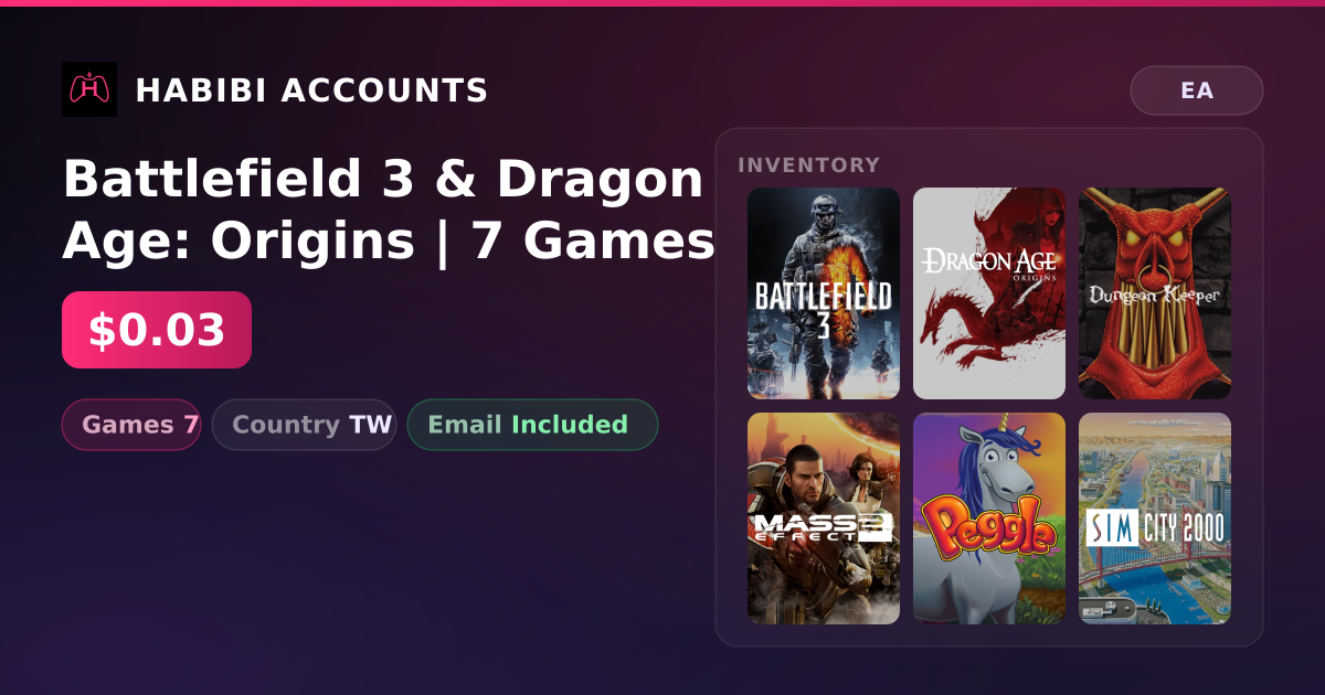 Battlefield 3 & Dragon Age: Origins | 7 Games — HabibiAccounts