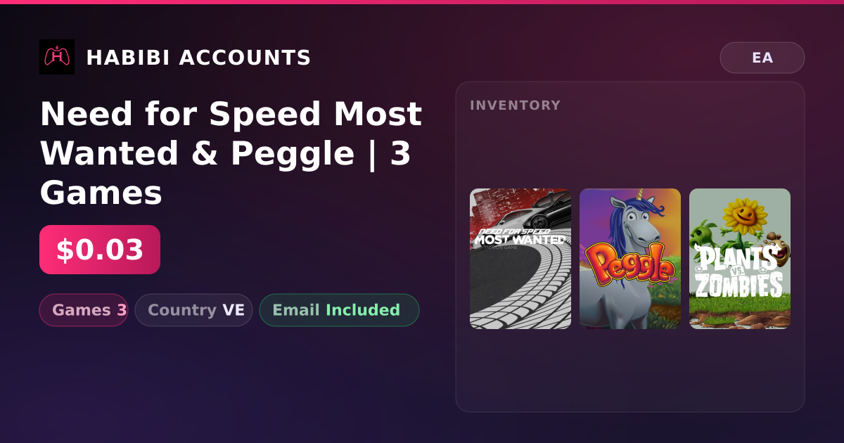 Need for Speed Most Wanted & Peggle | 3 Games — HabibiAccounts
