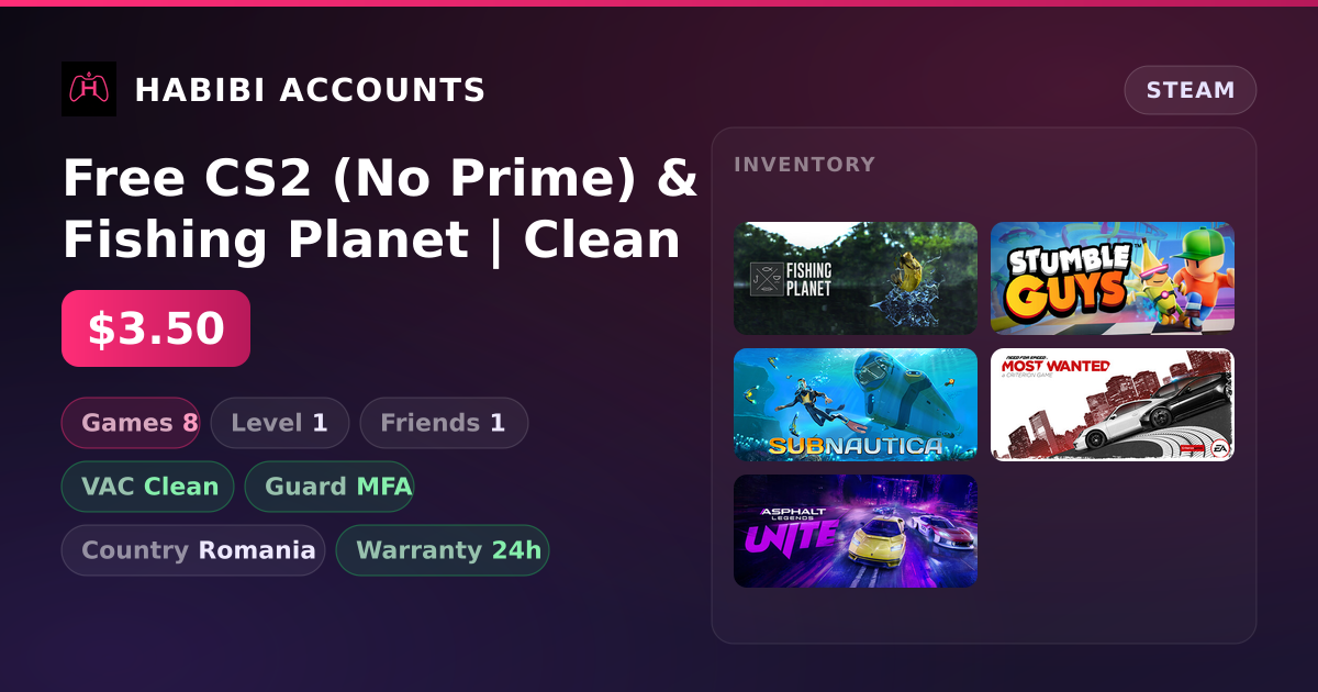 Free CS2 (No Prime) & Fishing Planet | Clean