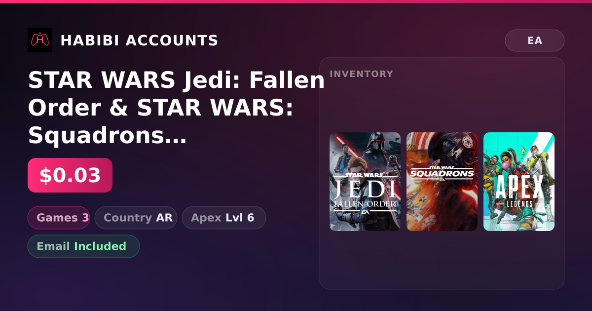 STAR WARS Jedi: Fallen Order & STAR WARS: Squadrons | 3 Games | Apex Lvl 6 — HabibiAccounts