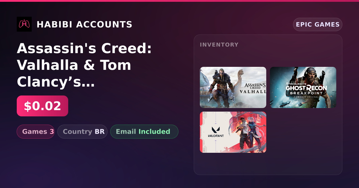 Assassin's Creed: Valhalla & Tom Clancy’s Ghost Recon Breakpoint | 3 Games — HabibiAccounts