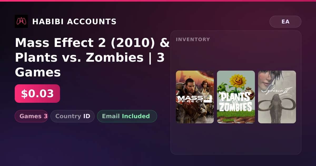 Mass Effect 2 (2010) & Plants vs. Zombies | 3 Games — HabibiAccounts
