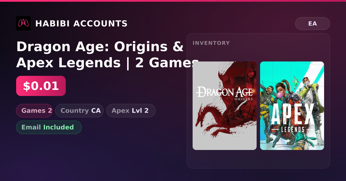 Dragon Age: Origins & Apex Legends | 2 Games | Apex Lvl 2 — HabibiAccounts