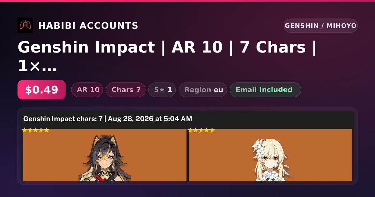 Genshin Impact | AR 10 | 7 Chars | 1× 5★ — HabibiAccounts