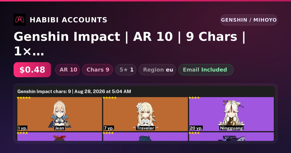 Genshin Impact | AR 10 | 9 Chars | 1× 5★ — HabibiAccounts