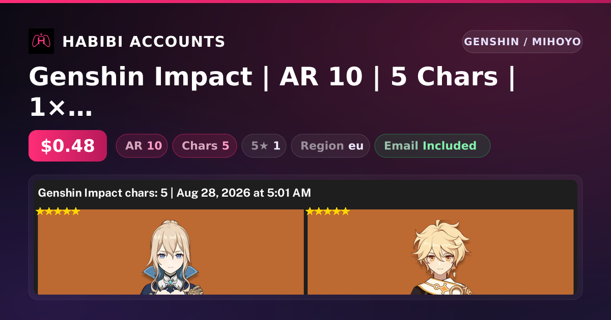 Genshin Impact | AR 10 | 5 Chars | 1× 5★ — HabibiAccounts