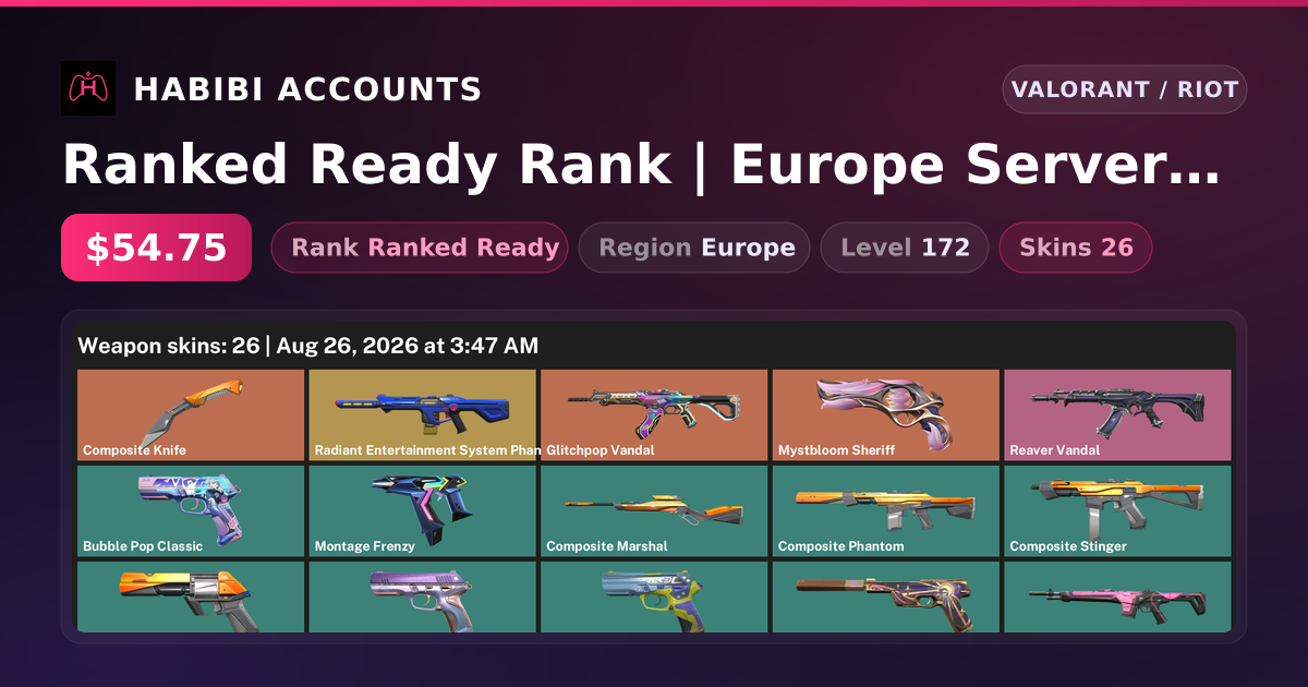 Ranked Ready Rank | Europe Server | 26 Skins | 1 Knives | Level 172