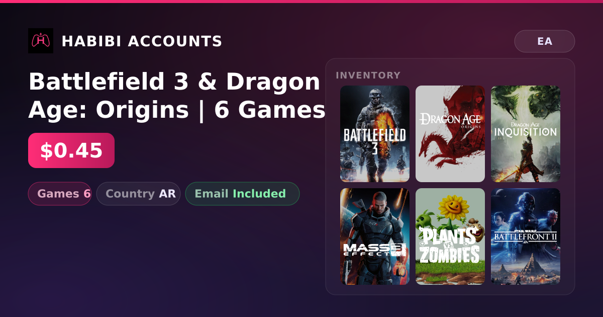 Battlefield 3 & Dragon Age: Origins | 6 Games — HabibiAccounts