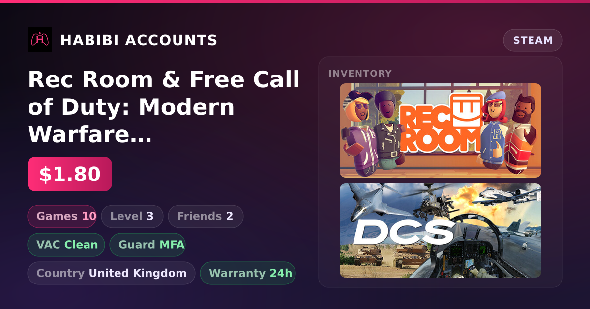 Rec Room & Free Call of Duty: Modern Warfare III | 10 Games | Clean — HabibiAccounts