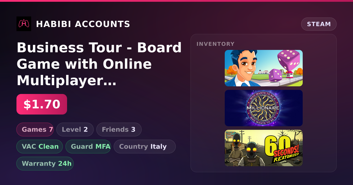 Business Tour - Board Game with Online Multiplayer & Heartopia | Clean — HabibiAccounts