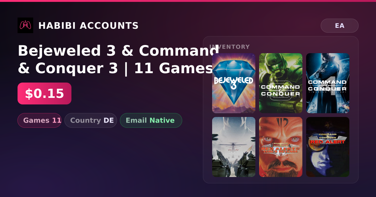 Bejeweled 3 & Command & Conquer 3 | 11 Games — HabibiAccounts
