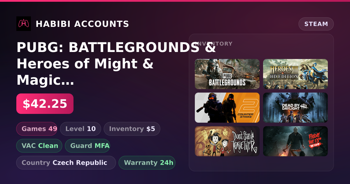PUBG: BATTLEGROUNDS & Heroes of Might & Magic III - HD Edition | Level 10 | 49 Games | Clean — HabibiAccounts