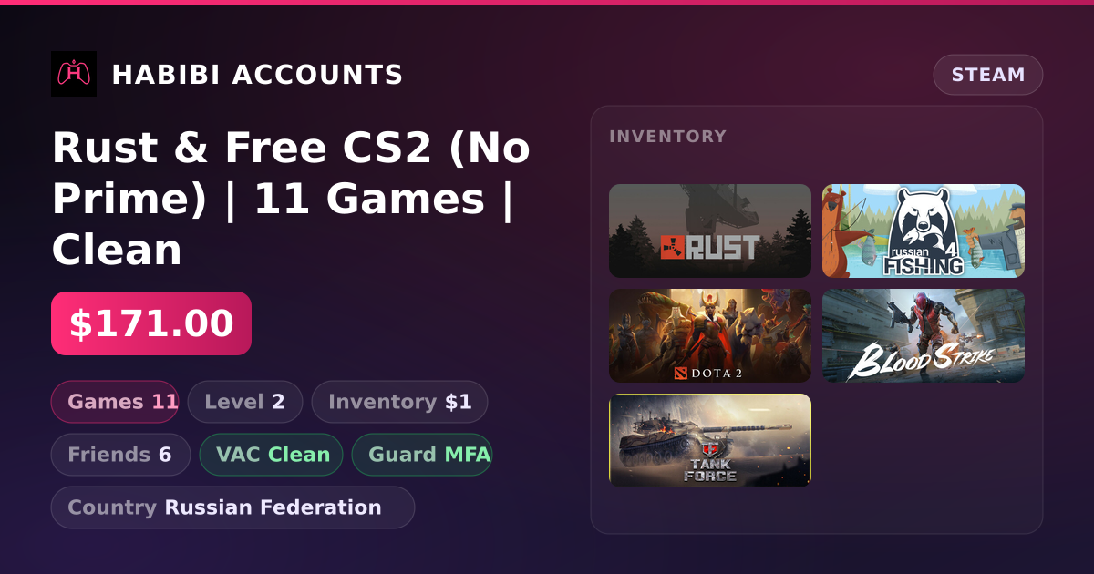 Rust & Free CS2 (No Prime) | 11 Games | Clean