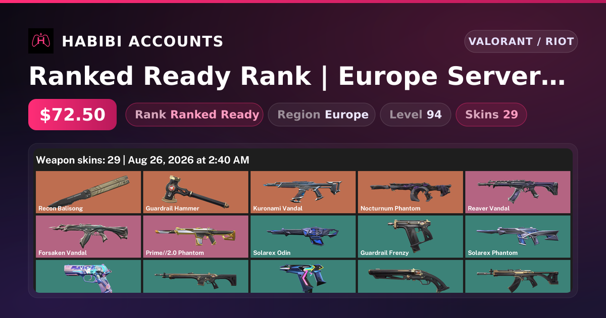 Ranked Ready Rank | Europe Server | 29 Skins | 2 Knives | Level 94