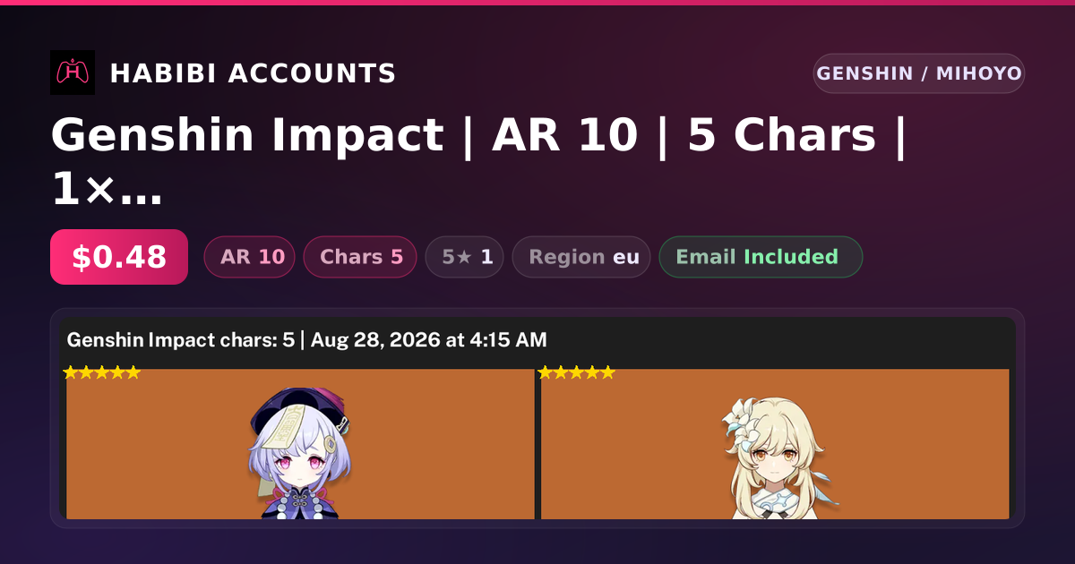 Genshin Impact | AR 10 | 5 Chars | 1× 5★ — HabibiAccounts