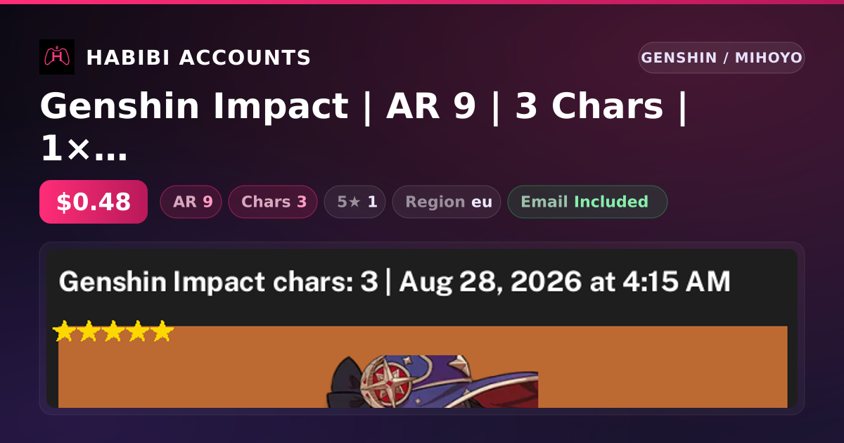 Genshin Impact | AR 9 | 3 Chars | 1× 5★ — HabibiAccounts