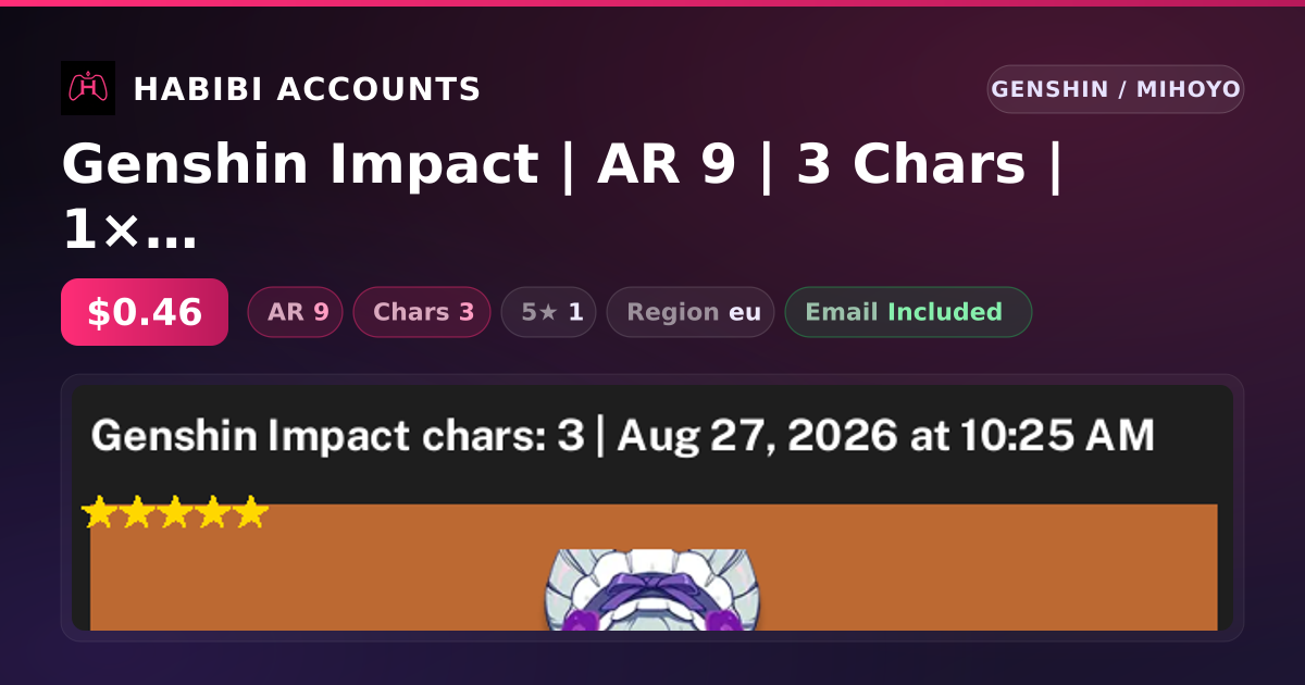 Genshin Impact | AR 9 | 3 Chars | 1× 5★ — HabibiAccounts