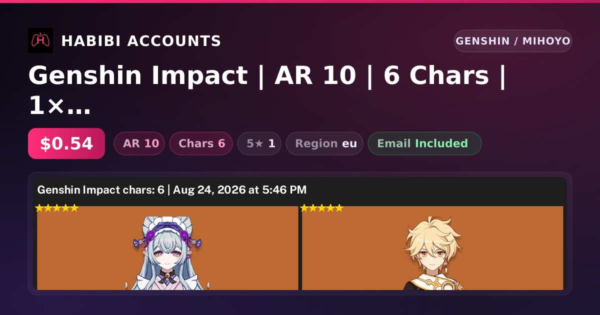 Genshin Impact | AR 10 | 6 Chars | 1× 5★ — HabibiAccounts