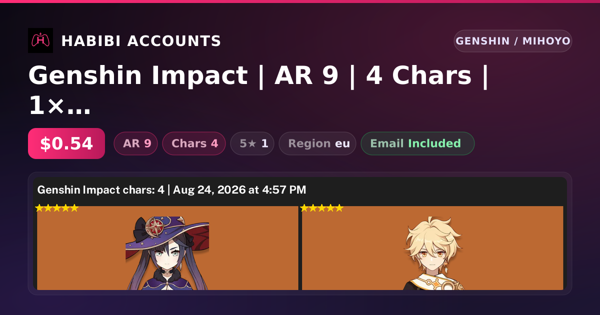 Genshin Impact | AR 9 | 4 Chars | 1× 5★ — HabibiAccounts