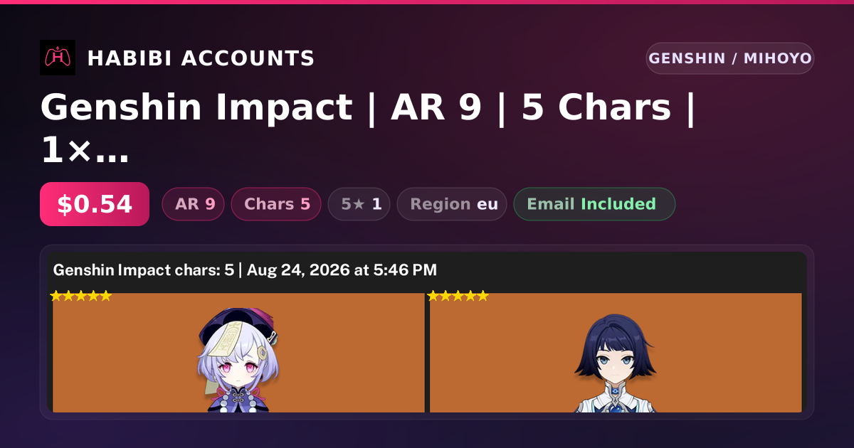 Genshin Impact | AR 9 | 5 Chars | 1× 5★ — HabibiAccounts
