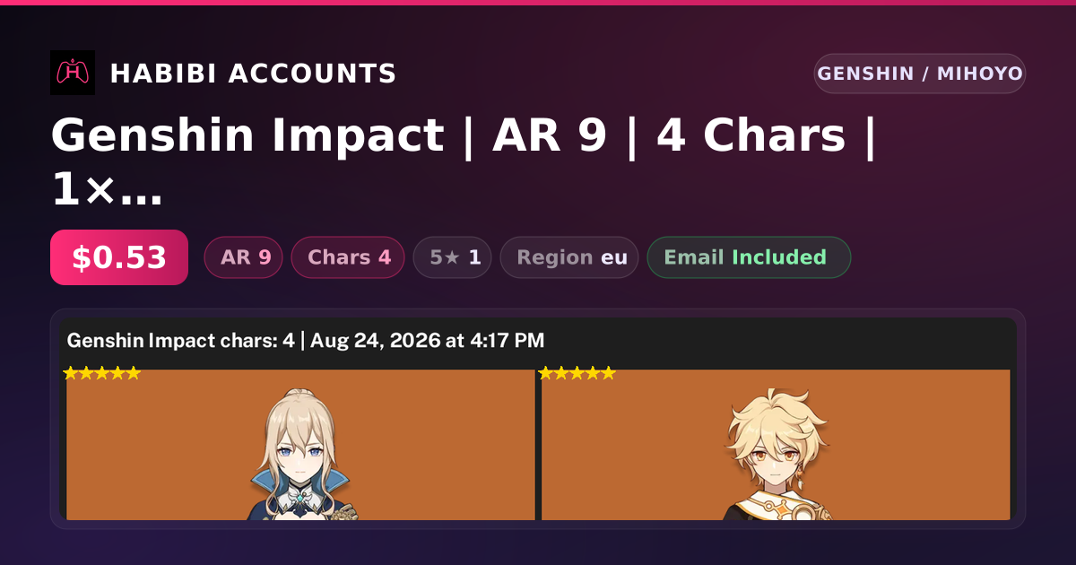 Genshin Impact | AR 9 | 4 Chars | 1× 5★ — HabibiAccounts