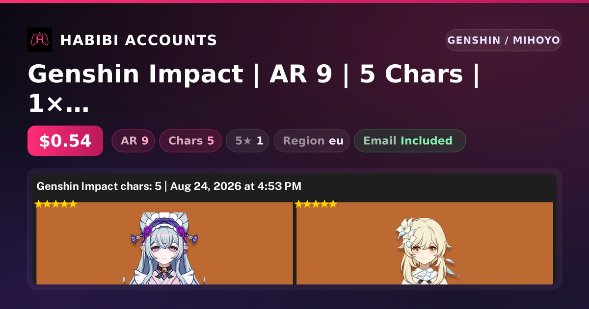 Genshin Impact | AR 9 | 5 Chars | 1× 5★ — HabibiAccounts