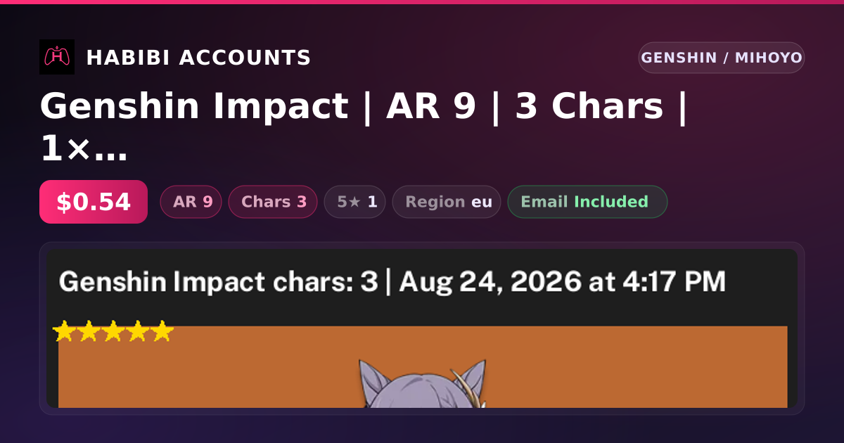 Genshin Impact | AR 9 | 3 Chars | 1× 5★ — HabibiAccounts