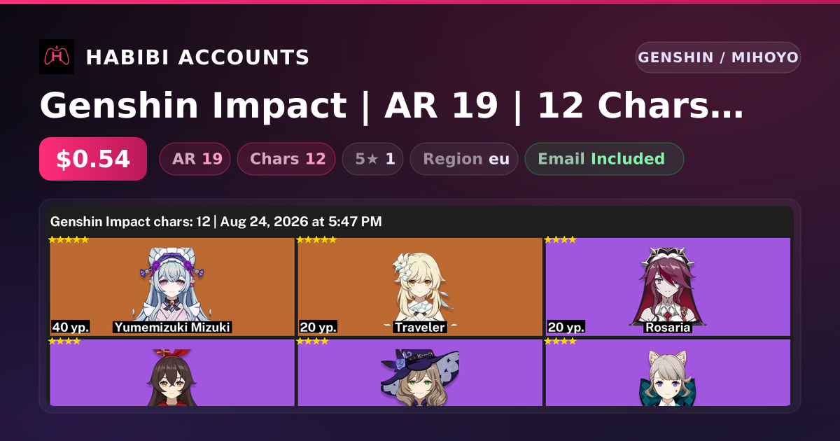 Genshin Impact | AR 19 | 12 Chars | 1× 5★ — HabibiAccounts