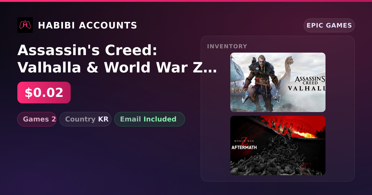 Assassin's Creed: Valhalla & World War Z | 2 Games — HabibiAccounts