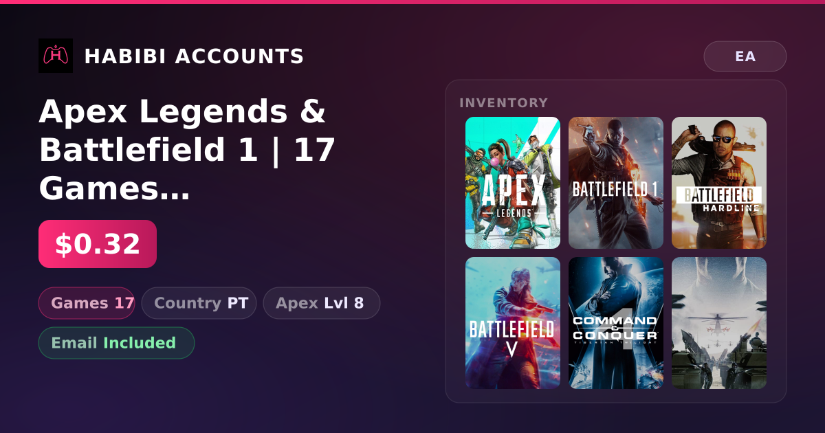 Apex Legends & Battlefield 1 | 17 Games | Apex Lvl 8 — HabibiAccounts