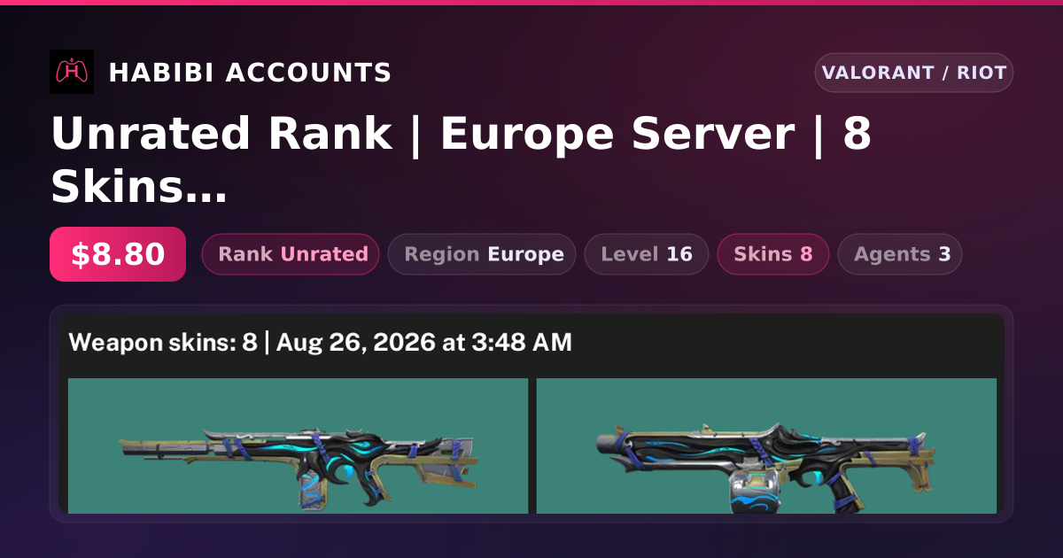 Unrated Rank | Europe Server | 8 Skins | Level 16 — HabibiAccounts