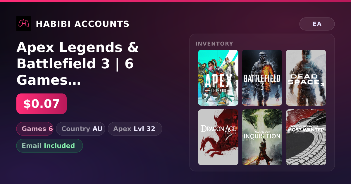 Apex Legends & Battlefield 3 | 6 Games | Apex Lvl 32 — HabibiAccounts