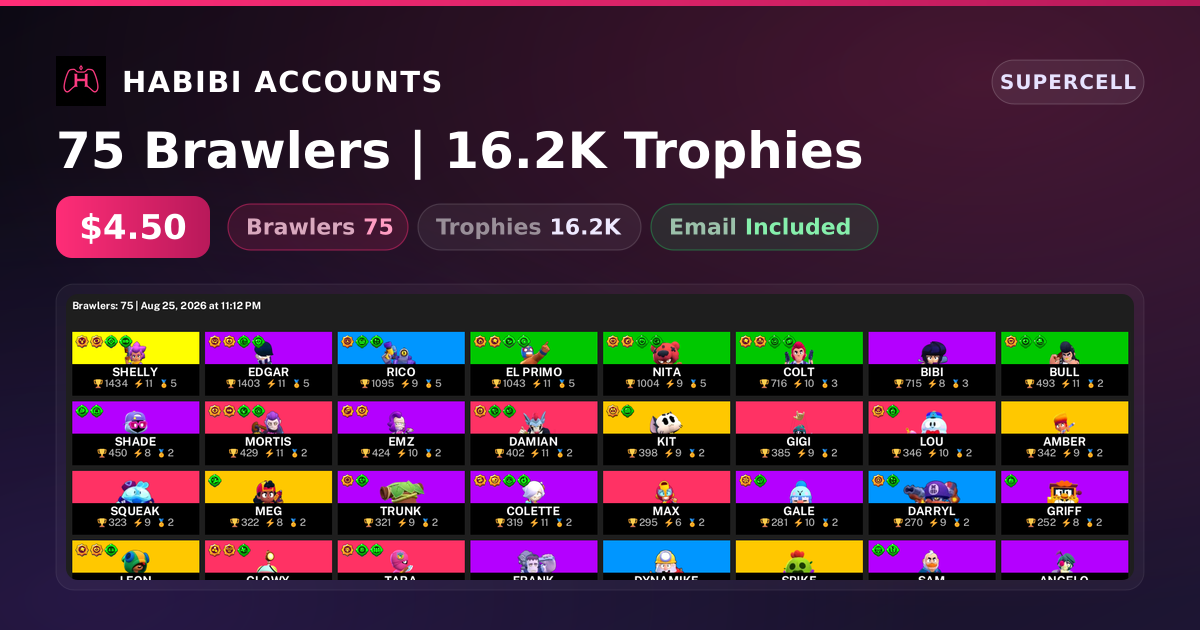 75 Brawlers | 16.2K Trophies — HabibiAccounts