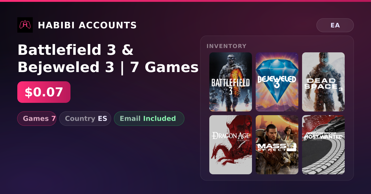 Battlefield 3 & Bejeweled 3 | 7 Games — HabibiAccounts