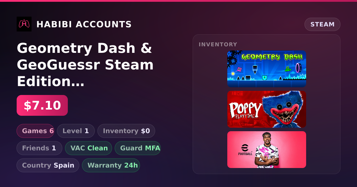 Geometry Dash & GeoGuessr Steam Edition | Clean — HabibiAccounts