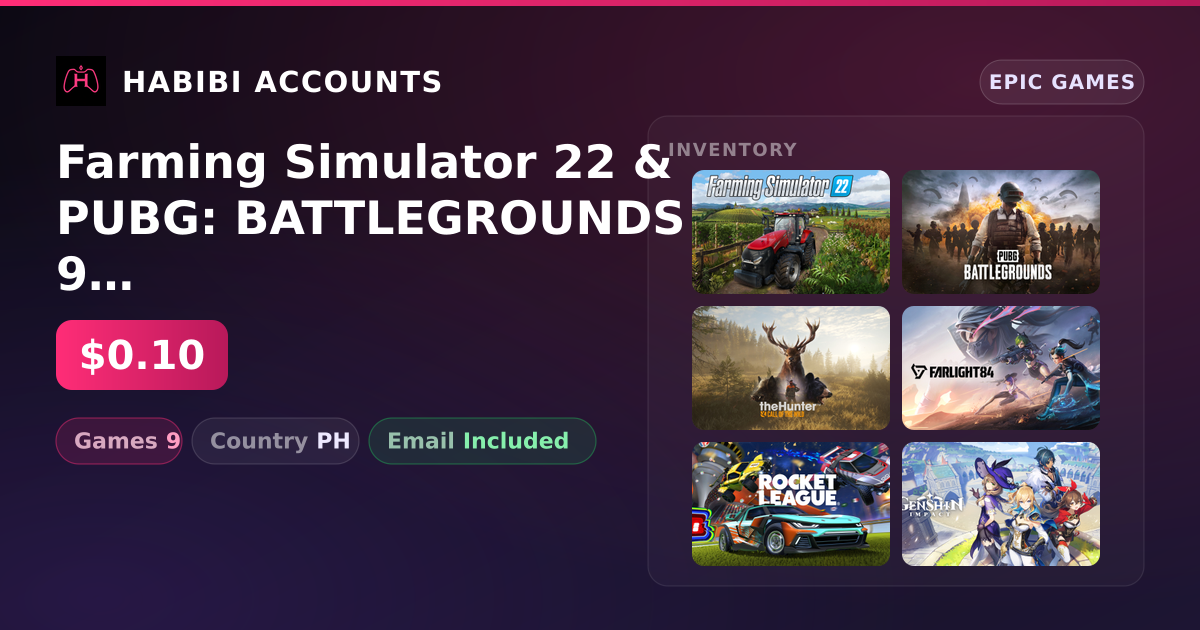 Farming Simulator 22 & PUBG: BATTLEGROUNDS | 9 Games — HabibiAccounts
