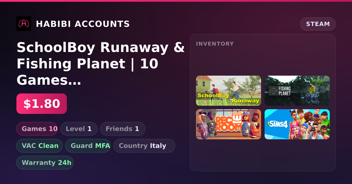SchoolBoy Runaway & Fishing Planet | 10 Games | Clean — HabibiAccounts