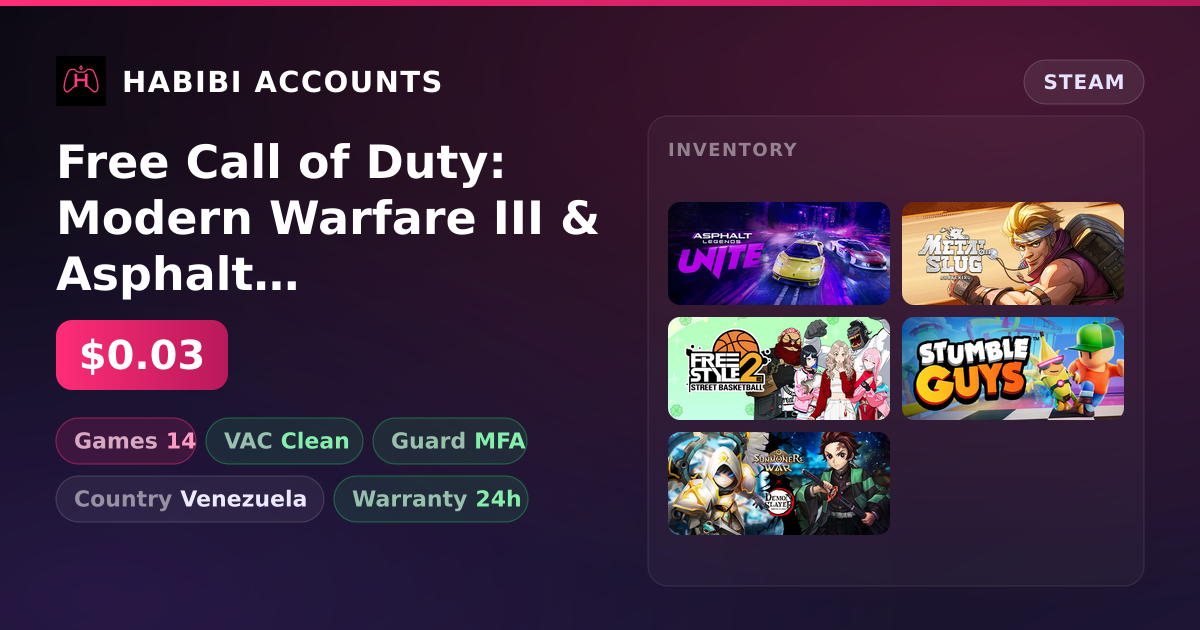 Free Call of Duty: Modern Warfare III & Asphalt Legends Unite | 14 Games | Clean — HabibiAccounts