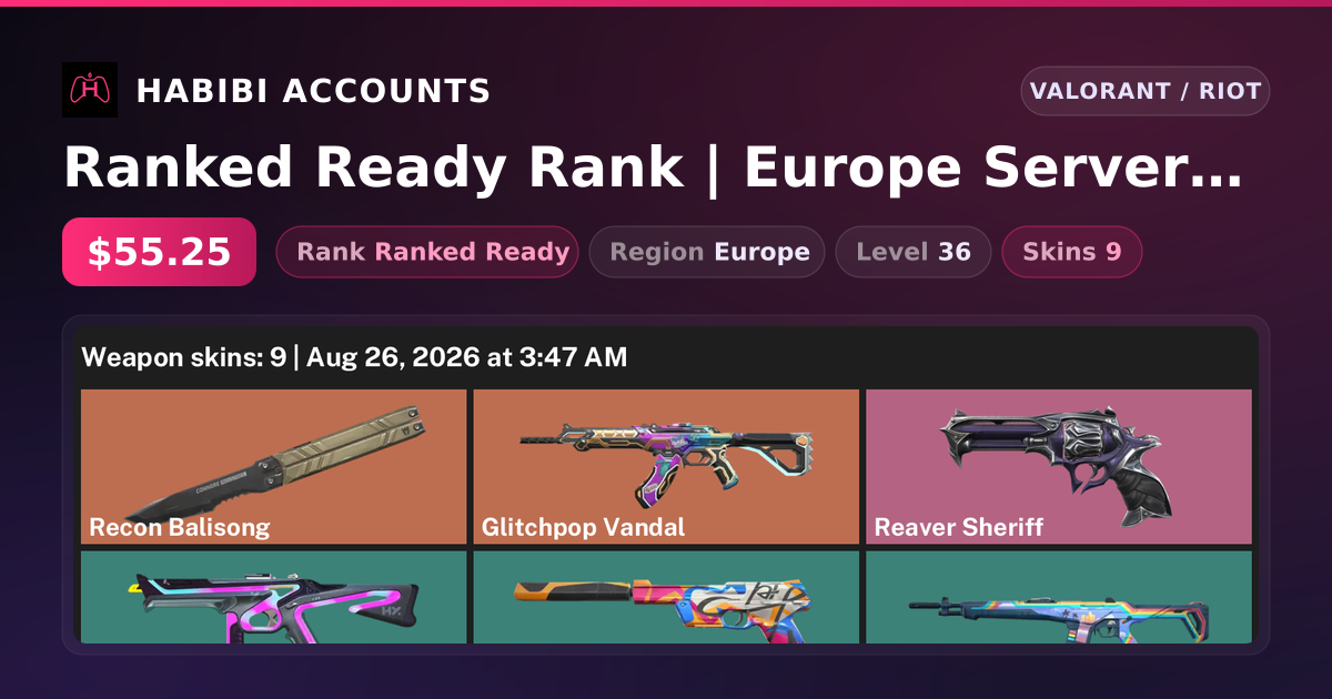 Ranked Ready Rank | Europe Server | 9 Skins | 1 Knives | Level 36