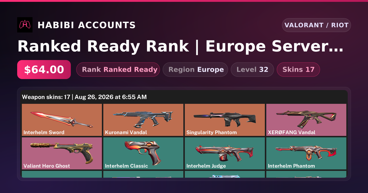 Ranked Ready Rank | Europe Server | 17 Skins | 1 Knives | Level 32 — HabibiAccounts