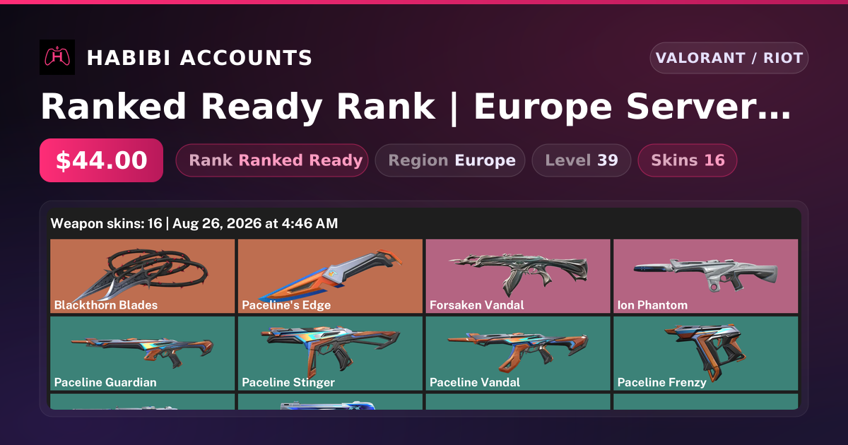 Ranked Ready Rank | Europe Server | 16 Skins | 2 Knives | Level 39 — HabibiAccounts