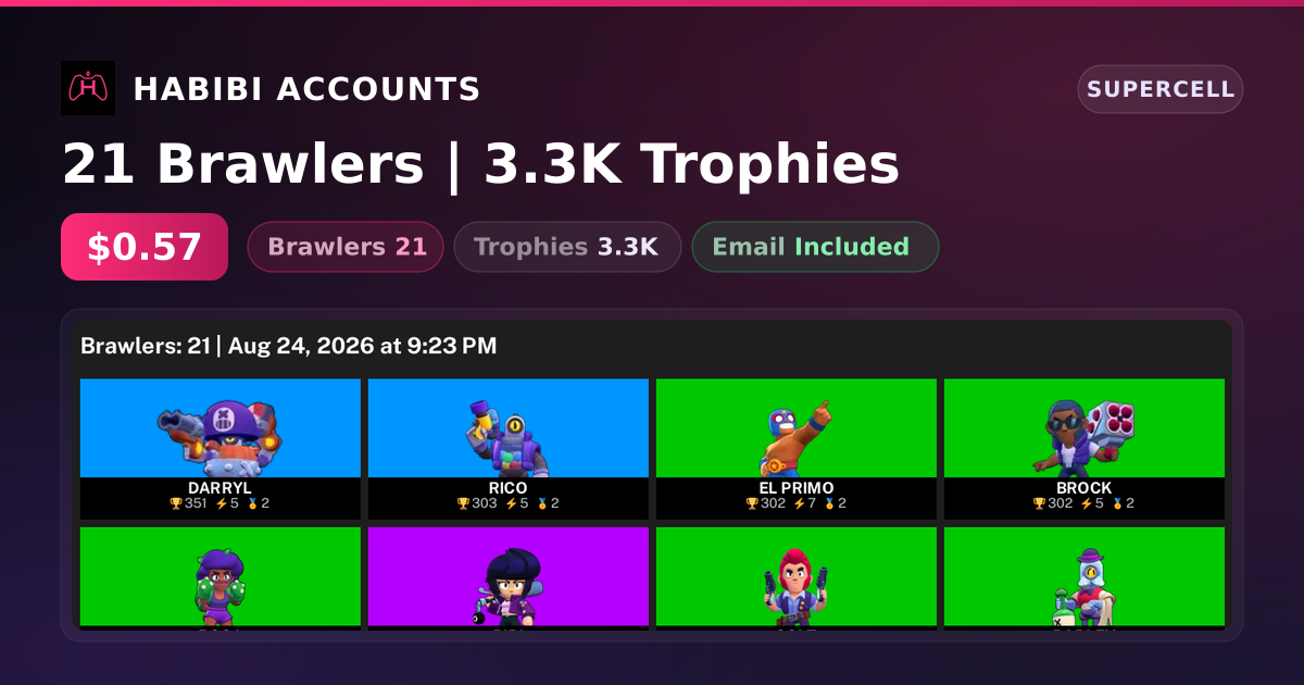 21 Brawlers | 3.3K Trophies — HabibiAccounts