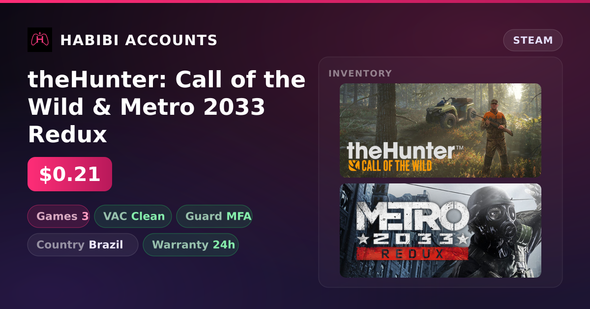 theHunter: Call of the Wild & Metro 2033 Redux — HabibiAccounts