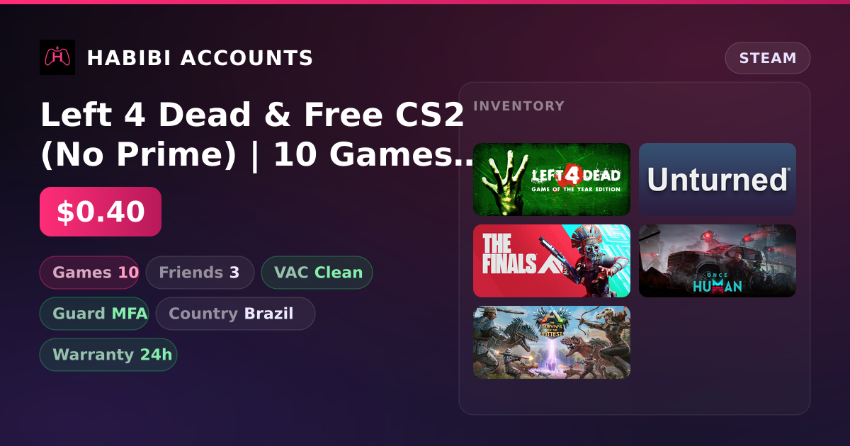 Left 4 Dead & Free CS2 (No Prime) | 10 Games | Clean — HabibiAccounts