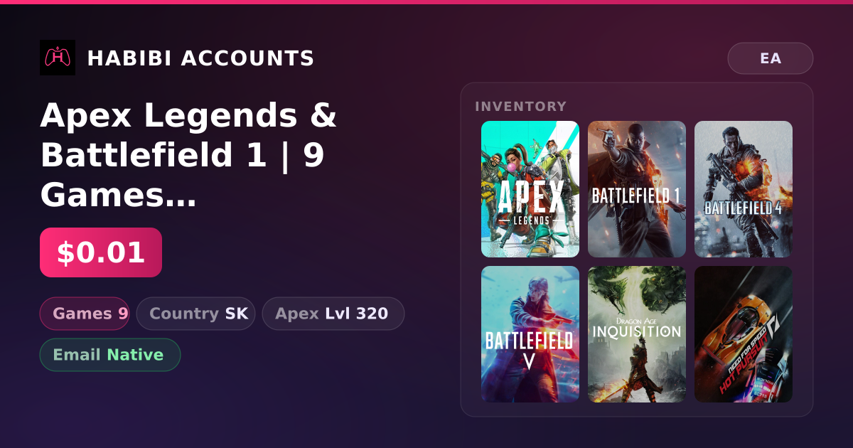 Apex Legends & Battlefield 1 | 9 Games | Apex Lvl 320 — HabibiAccounts