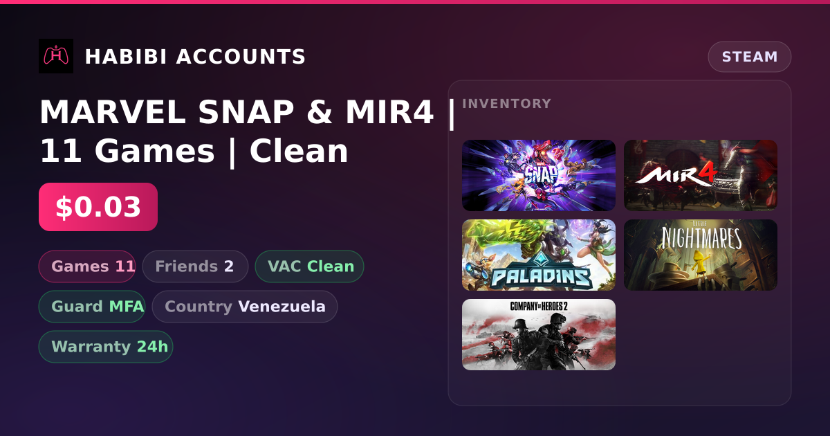MARVEL SNAP & MIR4 | 11 Games | Clean — HabibiAccounts