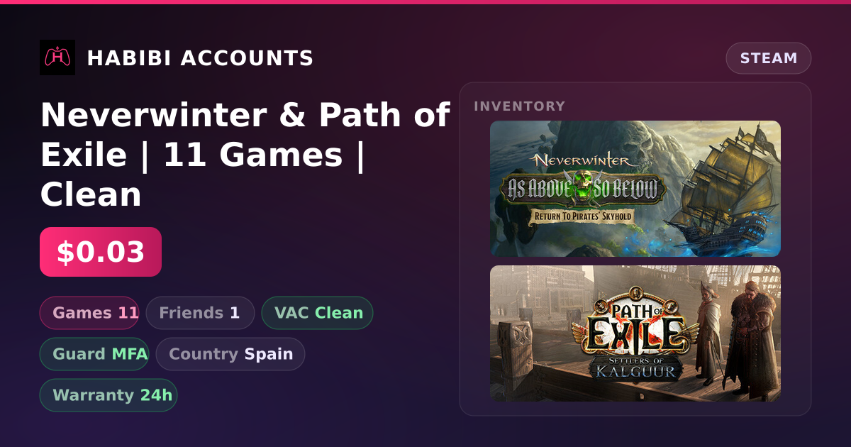 Neverwinter & Path of Exile | 11 Games | Clean — HabibiAccounts