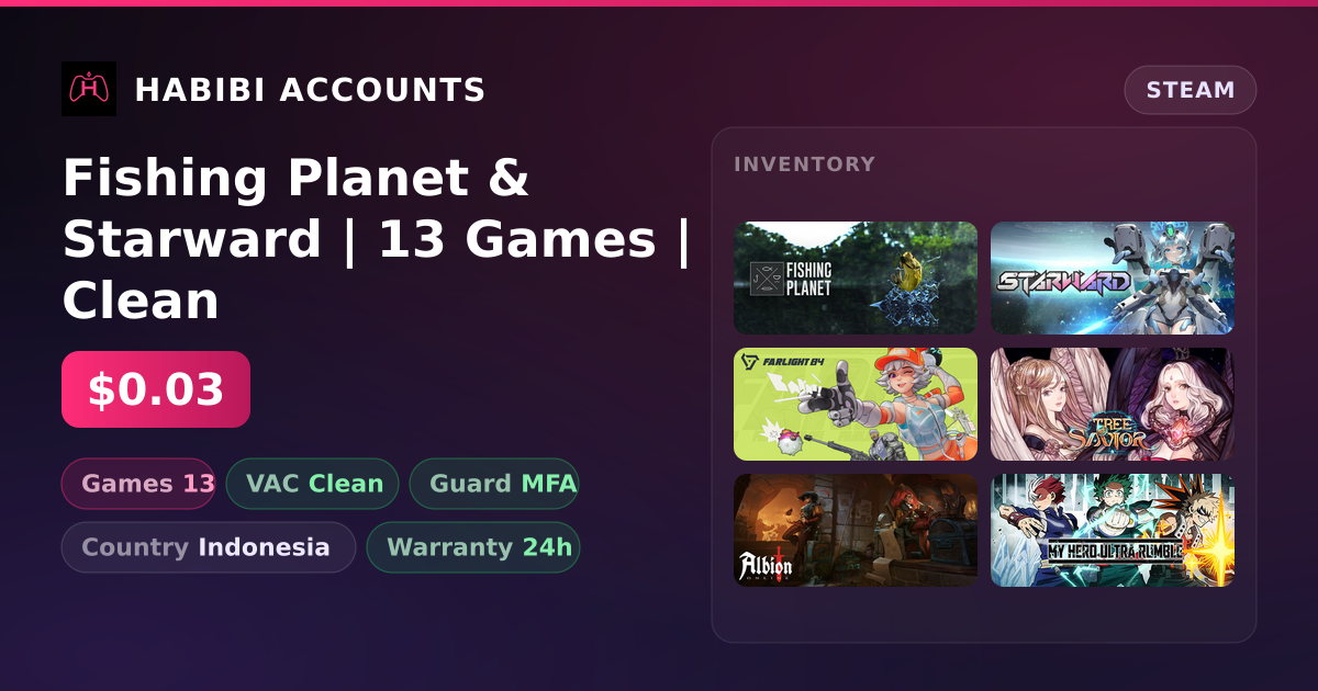 Fishing Planet & Starward | 13 Games | Clean — HabibiAccounts