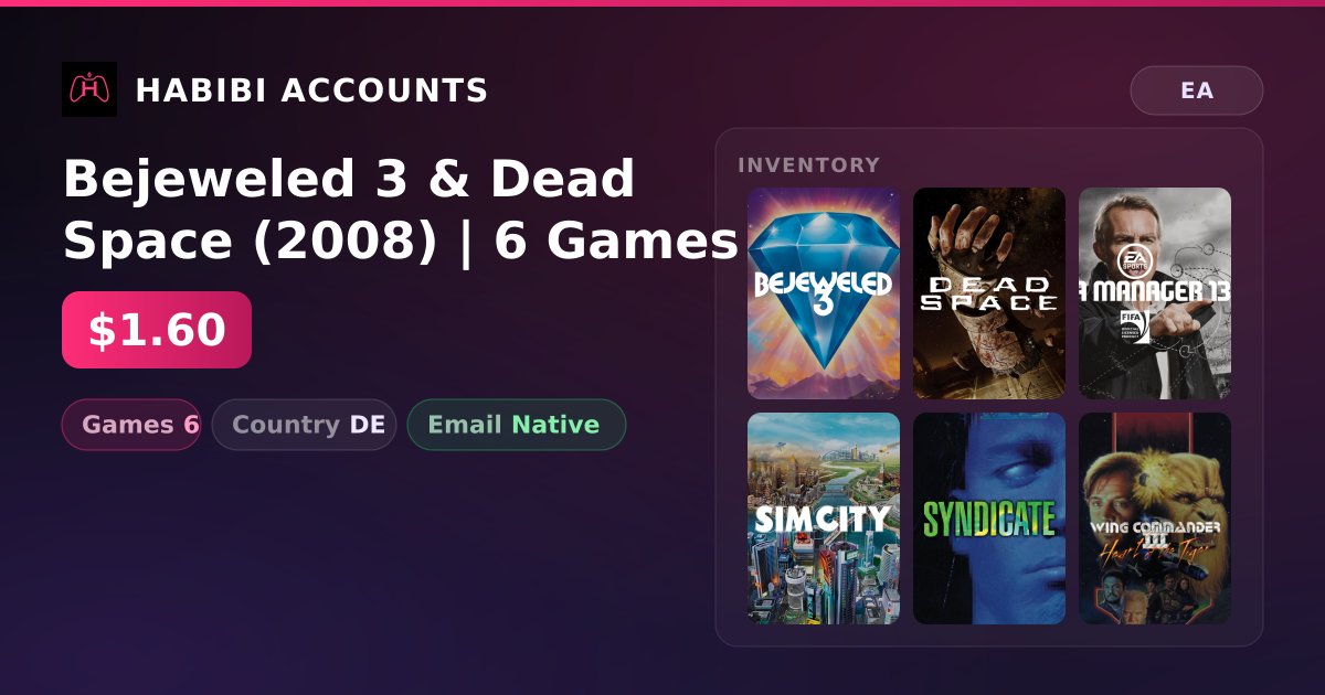 Bejeweled 3 & Dead Space (2008) | 6 Games — HabibiAccounts