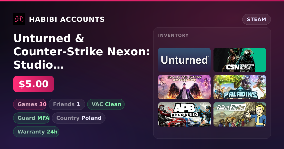 Unturned & Counter-Strike Nexon: Studio | 30 Games | Clean — HabibiAccounts